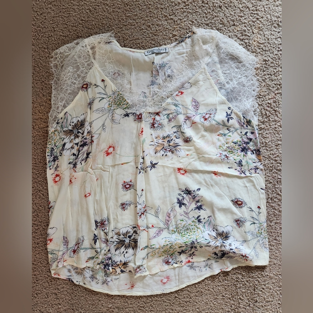 Floral Lace Blouse - Cream and Multicolor